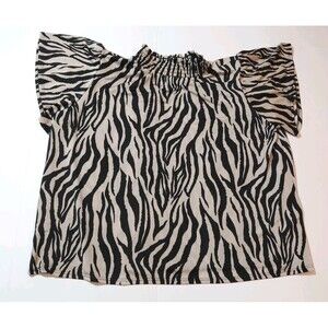 Stitch Fix Beacon Apparel XXL Mock Neck Zebra Print Short Flutter Sleeves Top